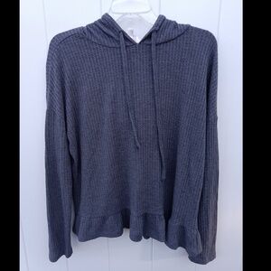 LC Lauren Conrad Pullover Hoodie Gray Peplum Waffle Knit Ruffle Hoodie Sweater ​